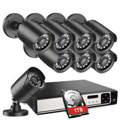 Kit supraveghere video interior si exterior 8 canale ,5 MP, 8 camere CCTV,Vizionare in timp real pe aplicatie, Smart Playback, Alerta instantanee prin foto