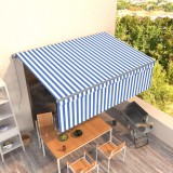 VidaXL Copertină retractabilă manual cu stor, albastru &amp; alb, 4x3 m