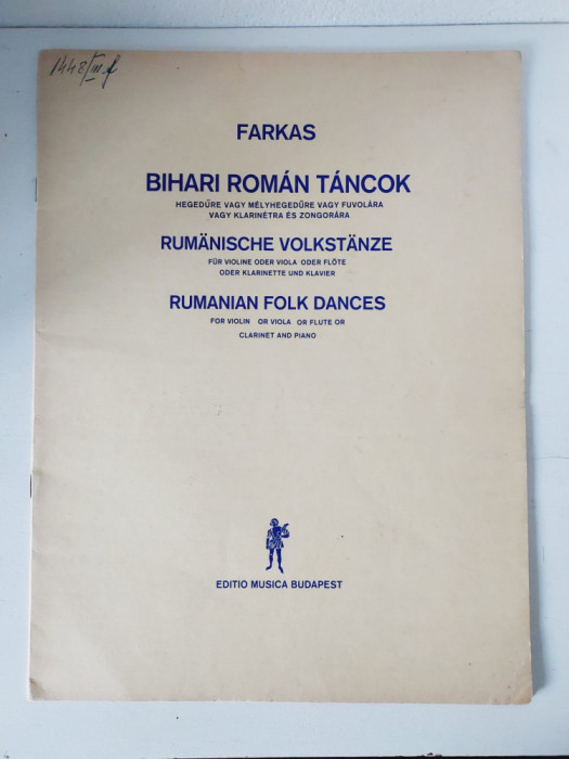 Partitura, Romanian Folk Dances, pt vioara sau viola sau flaut sau clarinet+pian