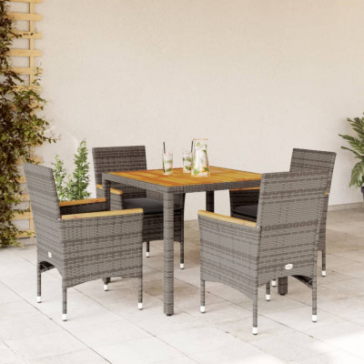 vidaXL Set mobilier grădină cu perne 5 piese gri poliratan/lemn acacia foto