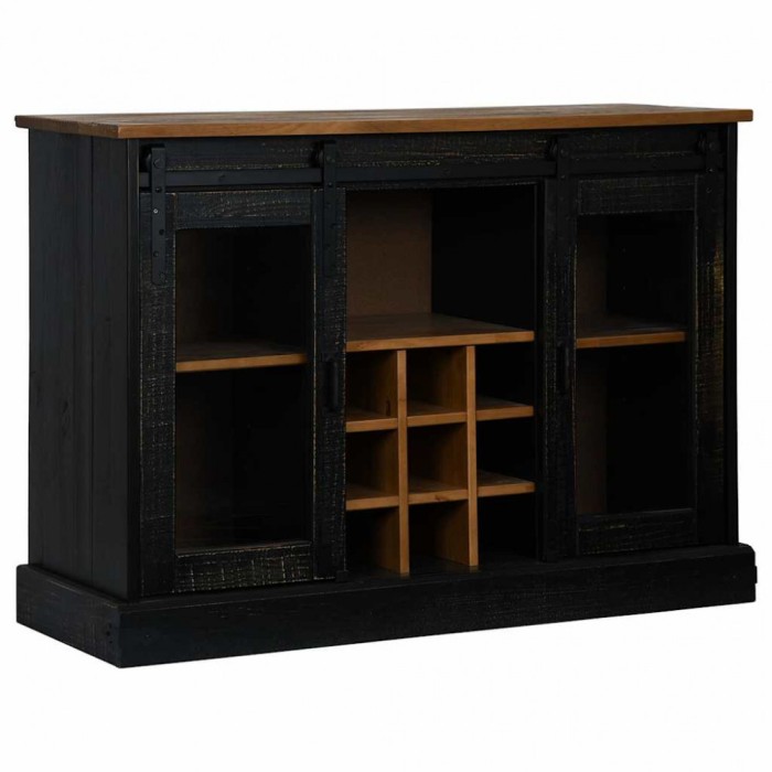 Bufeta HALDEN 2 usi glisante negru 112x40x80 cm lemn masiv
