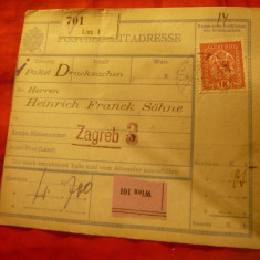 Chitanta de colet postal expediat Austria (Linz)- Zagreb ,francat cu 1kor.1918