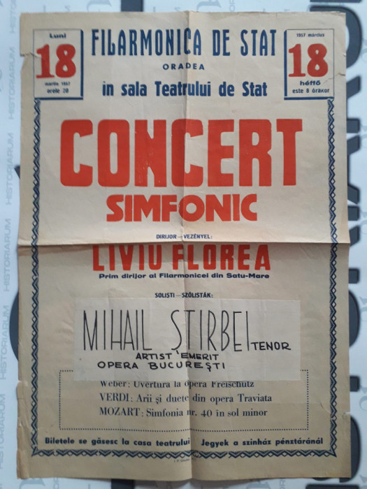 HST PM27 Afiș concert simfonic Filarmonica Oradea 1957
