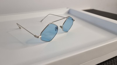 Ochelari de soare Retro Vintage - Rama argintie Lentile Albastre foto