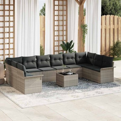 vidaXL Set de canapele pentru grădină 11 pcs Gri deschis Rattan poli foto