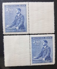 Boemia și Moravia 1942 Aniversare Adolf Hitler Bloc Șah de 2 Timbre 2.50K+1.50K Albastru și 2 C&acirc;mpuri Albe MNH Neștampilat - A0029