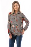 E902-100 Camasa casual cu model floral si nasturi in fata