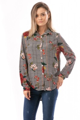 E902-100 Camasa casual cu model floral si nasturi in fata foto