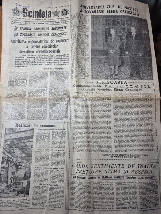 scanteia 8 ianuarie 1987 - ziua de nastere a elenei ceausescu