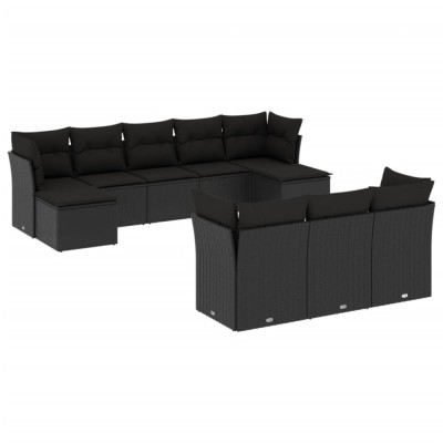 Set canapele de gradina cu perne, 10 piese, negru, poliratan foto