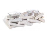 Cumpara ieftin Candela din lemn alb cu 2 suporturi lumanari 21x11x6 cm
