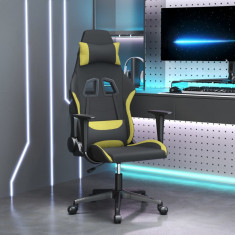 vidaXL Scaun de gaming cu masaj, negru și verde deschis, textil