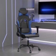 vidaXL Scaun de gaming de masaj, negru ?i albastru, piele ecologica foto