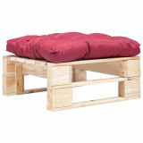 Taburet de gradina din paleti cu perna rosie, natural, lemn GartenMobel Dekor, vidaXL