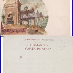 Constanta, Dobrogea - Litografie -Podul de la Cernavoda