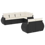 Cumpara ieftin Set canapele de gradina cu perne, 7 piese, negru, poliratan
