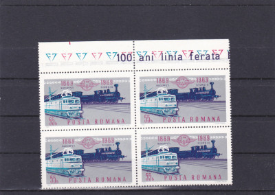 ROMANIA 1969 LP 712 LINIA FERATA BUCURESTI FILARET GIURGIU,BLOC DE 4 TIMBRE MNH foto