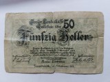 Bancnota 50 heller 1 septembrie 1919 Tirol,Austria.