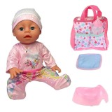 Papusa interactiva, bebelus care bea apa si face pipi, 6 accesorii, biberon,