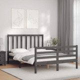 VidaXL Cadru de pat cu tăblie, dublu, gri, lemn masiv