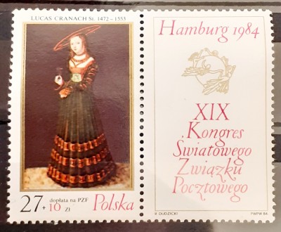 Polonia 1984 pictura, arta, UPU 1v+ tab mnh foto