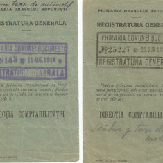 România, Primăria oraşului Bucureşti, Registratura gen., 2 bonuri de înregist.