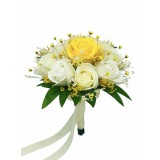 Buchet mic personalizabil cu trandafiri, floarea miresei si plante naturale uscate (Galben, Multicolor)