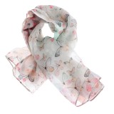 Esarfa din matase alba cu imprimeu fluturi multicolori 50x50 cm