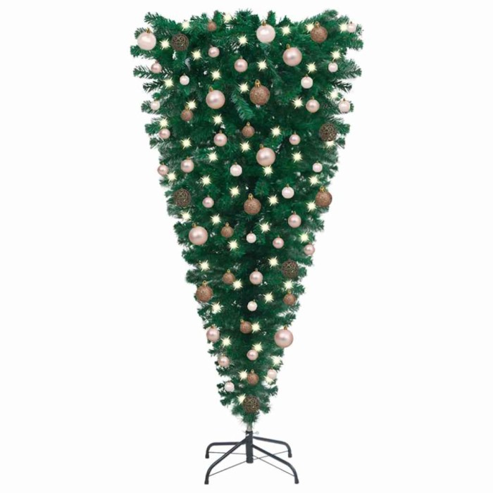 Brad Crăciun artificial pre-iluminat inversat, globuri, 150 cm