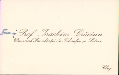 HST A1767 Carte de vizită prof Ioachim Crăciun decan Facultate Filosofie Cluj foto