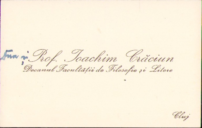 HST A1767 Carte de vizită prof Ioachim Crăciun decan Facultate Filosofie Cluj