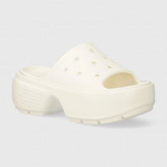 Crocs papuci Stomp Slide femei, culoarea bej, cu platforma, 209346