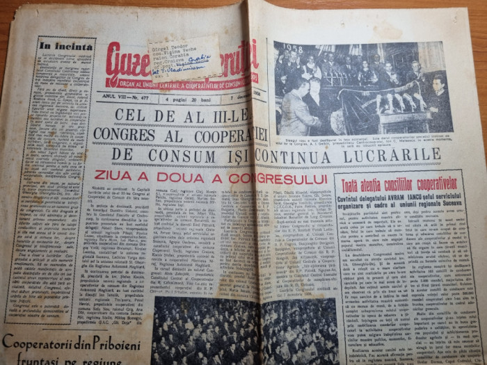 gazeta cooperatiei 7 decembrie 1958-congresul al 3-lea al cooperatiei de consum