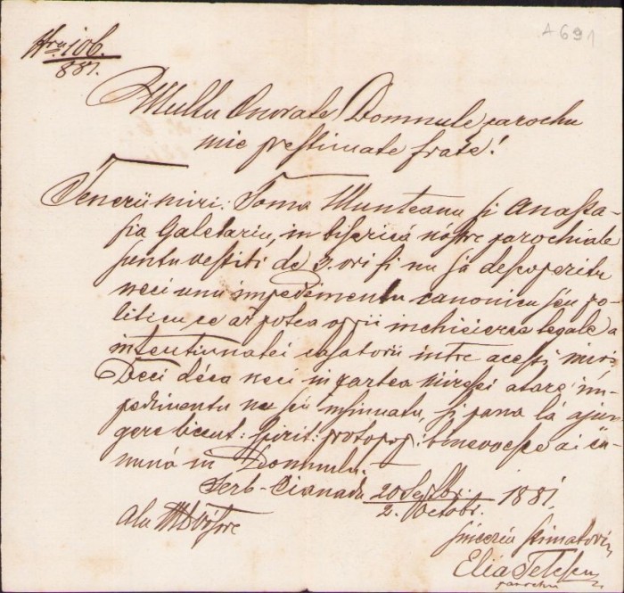 A2049 Licență de căsătorie, 1881, Cenad, județul Timiș