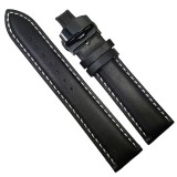 Cumpara ieftin Curea ceas din piele neagra cu cusatura alba + Deployant negru 14mm 16mm 18mm