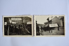doua fotografii vechi Serbarea Sadirii Arborelui Serbarea Primaverii elevi copii pancarta Regele Ferdinand anii 20