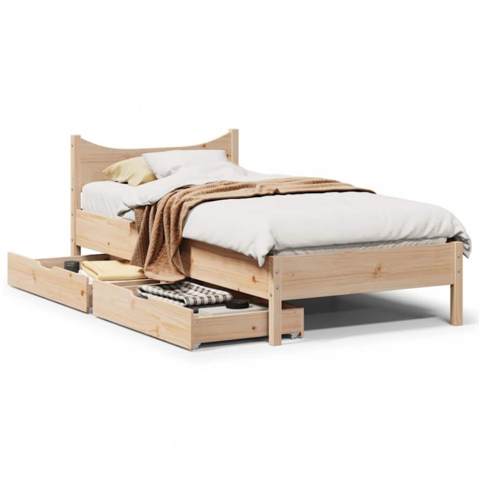 Cadru de pat pentru copii cu sertare, 90x190 cm, lemn masiv pin