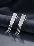 Cercei Candelabru din Argint 925 cu Placute Texturate E i Franjuri Fluizi , Modernism E i MiE care