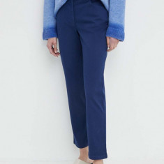 PS Paul Smith pantaloni femei, culoarea albastru marin, drept, high waist, W2R.307T.M30879