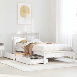 VidaXL Pat cu bibliotecă fără saltea, alb, 90x190 cm, lemn masiv pin 3309831
