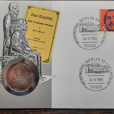 GERMANIA - FDC SI MONEDA 5 MARK 1983, LIT J, 100 ANI DE LA MOARTEA LUI KARL MARX