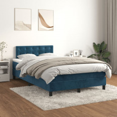 vidaXL Pat box spring cu saltea, albastru închis, 120x200 cm, catifea