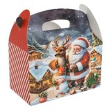 Cutie cadou de Craciun pliabila cu maner, 2,95L, rosie cu Mos Craciun si ren, CMCLASS