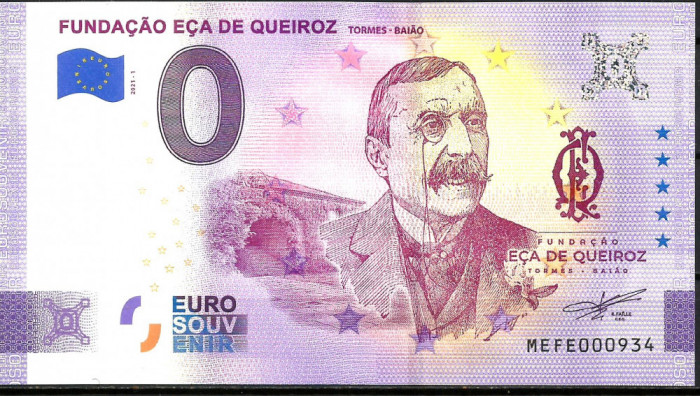 !!! 0 EURO SOUVENIR - PORTUGALIA - FUNDATIA ECA DE QUEIROZ - 2021.1 - UNC