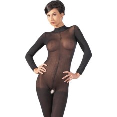 Catsuit mit Spitzenkragen black - M/L