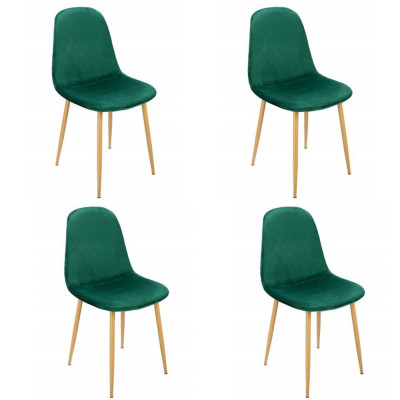 Set 4 scaune bucatarie/living, Jumi, Vigo, catifea, metal, verde si natur, 44x52x85 cm foto
