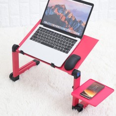 Masuta din aluminiu pentru laptop, cooler incorporat, picioare pliabile si unghi reglabil, suport lateral pentru mouse, 2500 RPM, roz foto