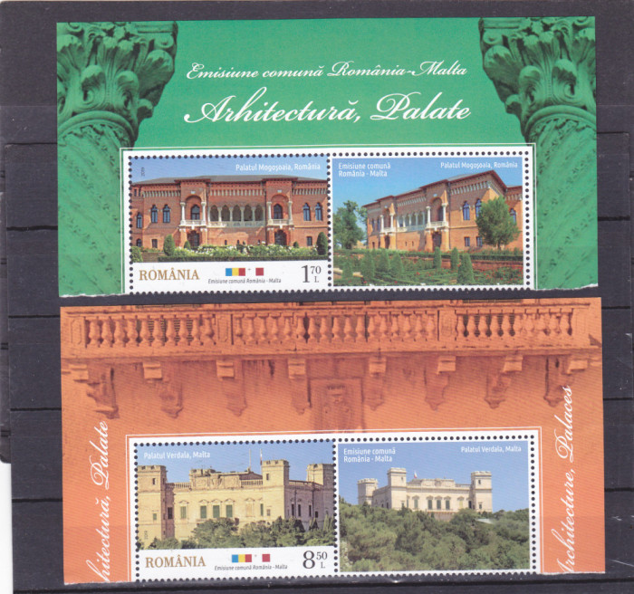 EMISIUNE COMUNA ROMANIA - MALTA,ARHITECTURA SERIE CU VINIETALp.1961a, 2019,MNH.