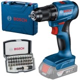 Bosch GSR 185-LI + 2607017319 - Masina de gaurit si insurubat 50 Nm valiza plastic + Set capete de insurubare mixte 32 bucati