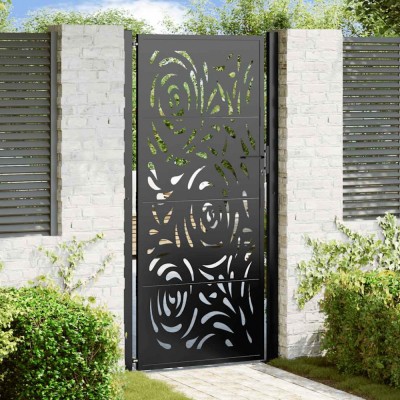 Poarta de gradina neagra 105x205 cm design flacara din otel foto